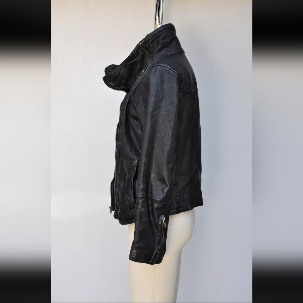 ALL SAINTS HESTON Black Leather Jacket - Biker Motorcycle Rocker Punk Supple - Picture 6 of 12